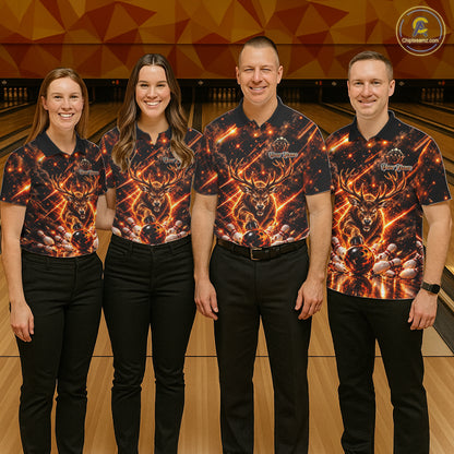 Fire Deer Bowling Shirt For Men Custom Deer Thunder Bowler Polo 1/4-Zip Jersey Bowling Team League NYN4638