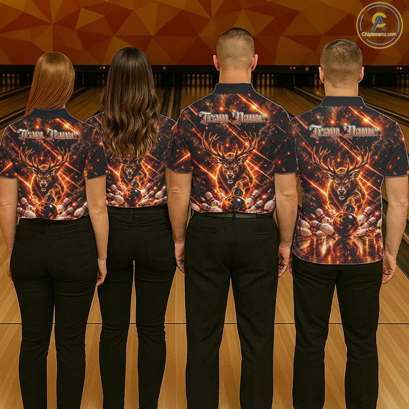 Fire Deer Bowling Shirt For Men Custom Deer Thunder Bowler Polo 1/4-Zip Jersey Bowling Team League NYN4638