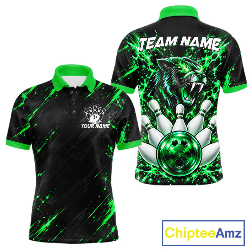 Custom Black And Green Neon Bowling Polo 1/4-Zip For Men Wildcat Bowler Jersey Bowling League NYN4643