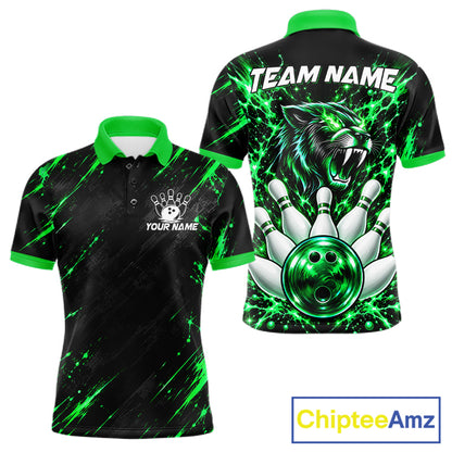 Custom Black And Green Neon Bowling Polo 1/4-Zip For Men Wildcat Bowler Jersey Bowling League NYN4643