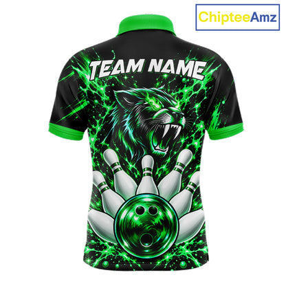 Custom Black And Green Neon Bowling Polo 1/4-Zip For Men Wildcat Bowler Jersey Bowling League NYN4643