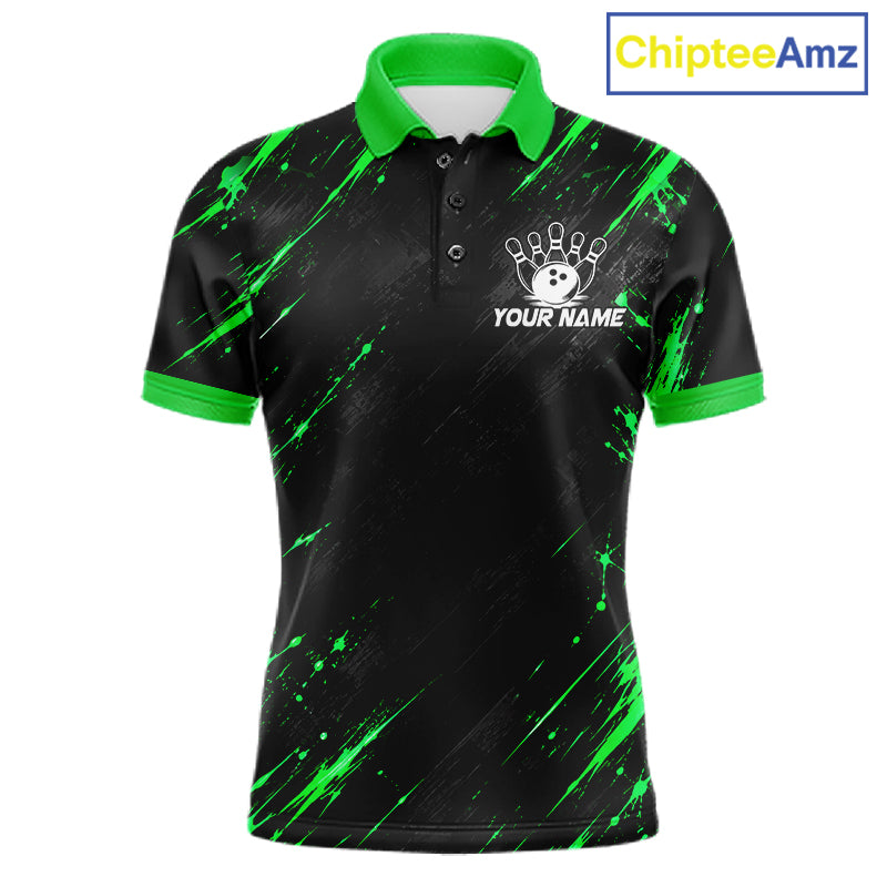 Custom Black And Green Neon Bowling Polo 1/4-Zip For Men Wildcat Bowler Jersey Bowling League NYN4643