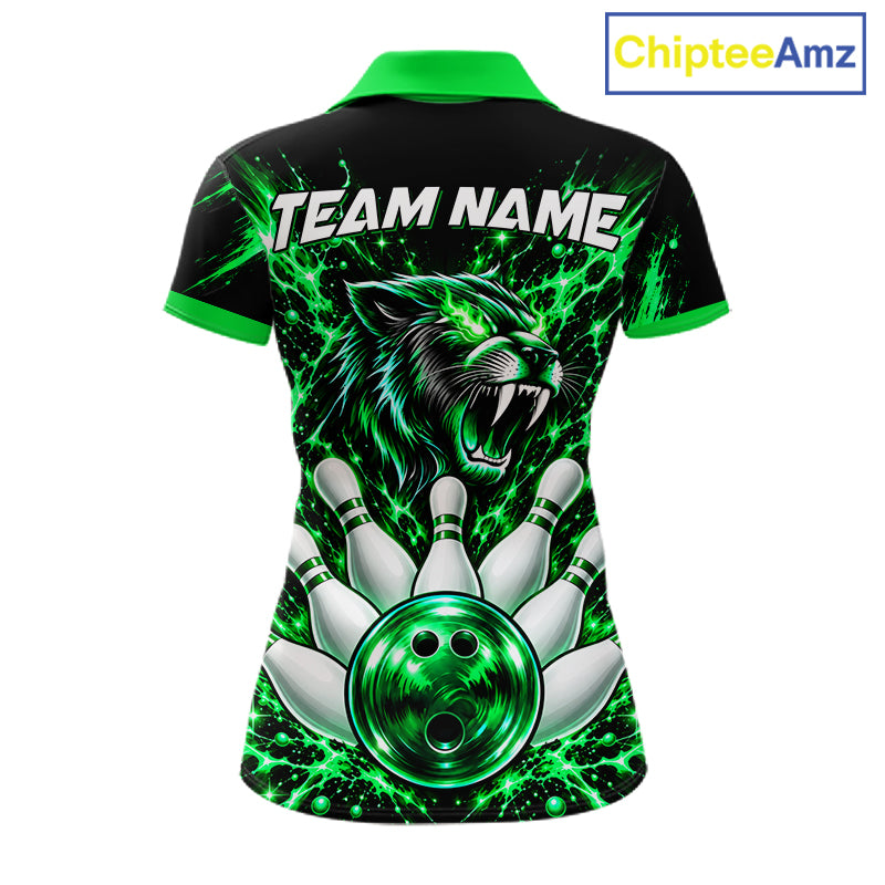 Custom Black And Green Neon Bowling Polo 1/4-Zip For Women Wildcat Bowler Jersey Bowling League NYN4643
