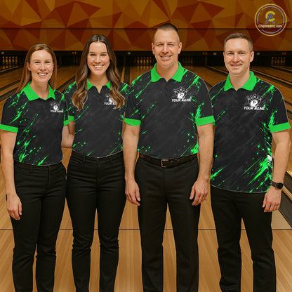 Custom Black And Green Neon Bowling Polo 1/4-Zip For Men Wildcat Bowler Jersey Bowling League NYN4643