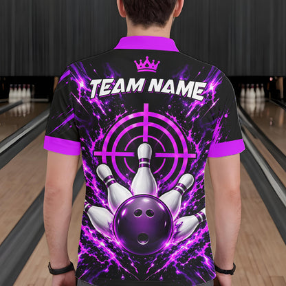 Custom Black And Blue Neon Bowling Polo 1/4-Zip For Men Crosshair Bowler Jersey Bowling League NYN4644
