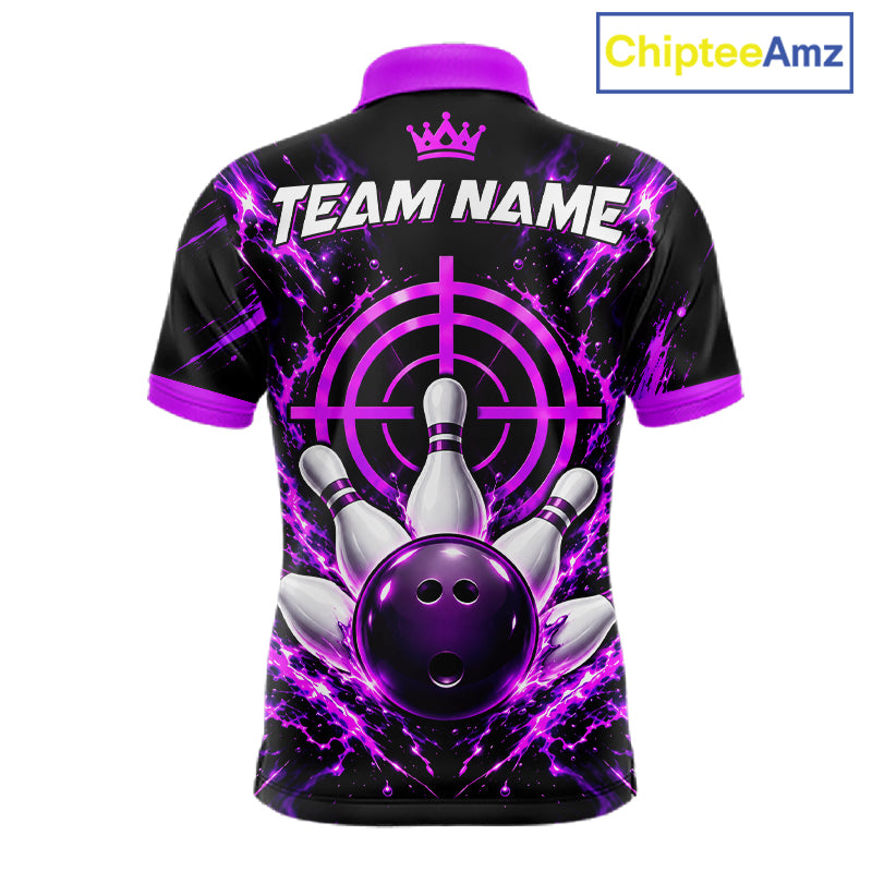 Custom Black And Blue Neon Bowling Polo 1/4-Zip For Men Crosshair Bowler Jersey Bowling League NYN4644