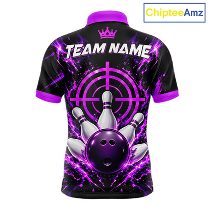 Custom Black And Blue Neon Bowling Polo 1/4-Zip For Men Crosshair Bowler Jersey Bowling League NYN4644