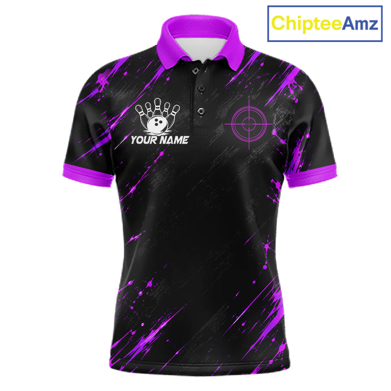 Custom Black And Blue Neon Bowling Polo 1/4-Zip For Men Crosshair Bowler Jersey Bowling League NYN4644