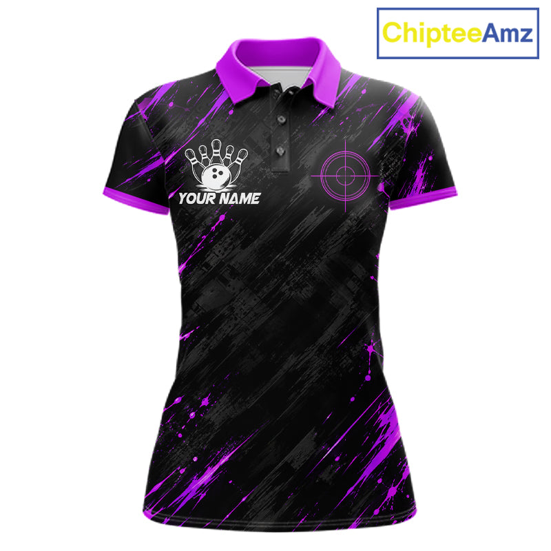 Custom Black And Blue Neon Bowling Polo 1/4-Zip For Women Crosshair Bowler Jersey Bowling League NYN4644