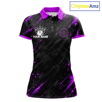 Custom Black And Blue Neon Bowling Polo 1/4-Zip For Women Crosshair Bowler Jersey Bowling League NYN4644