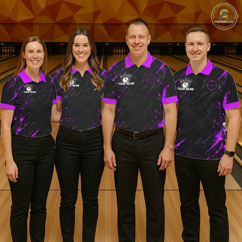 Custom Black And Blue Neon Bowling Polo 1/4-Zip For Men Crosshair Bowler Jersey Bowling League NYN4644
