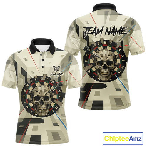 Geometric Dartboard Beige Skull Custom Mens Polo Dart Shirt Gifts For Dart Players NYN1767