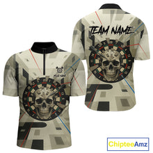 Load image into Gallery viewer, Geometric Dartboard Beige Skull Custom Mens Quarter-Zip Dart Shirt Gifts For Dart Players NYN1767