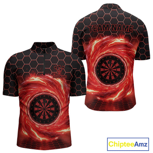 Black & Red Storm Lightning Dartboard Custom Mens Quarter-Zip Dart Shirt Halftone Dart Jerseys NYN1775
