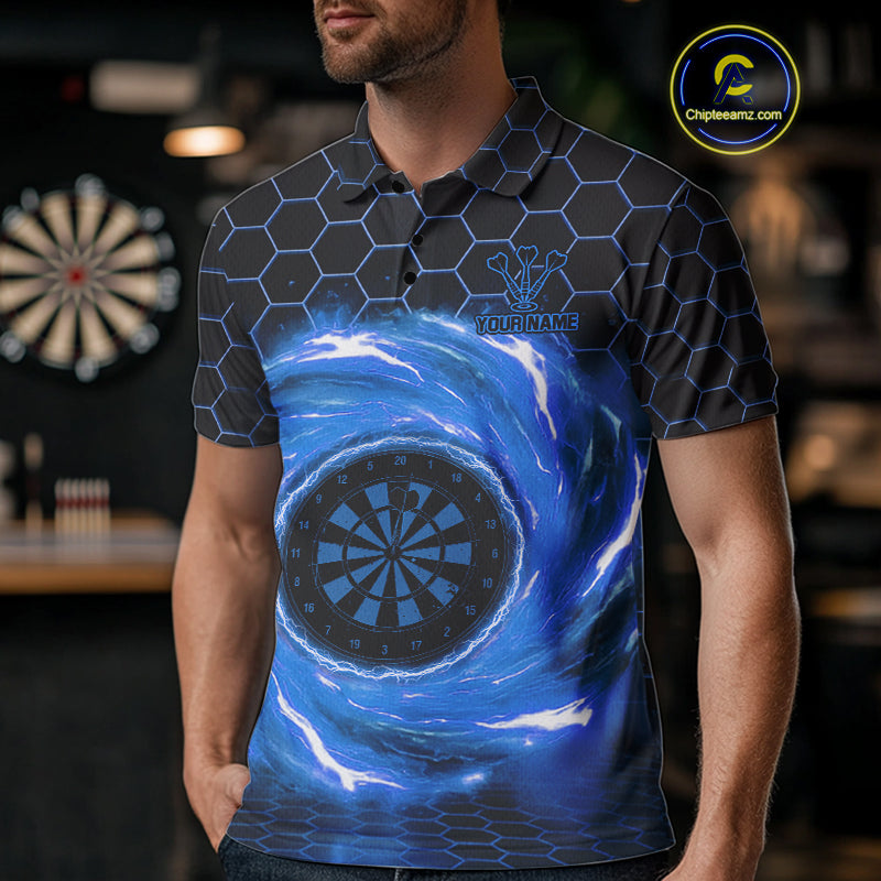 Black & Blue Storm Lightning Dartboard Custom Mens Polo Dart Shirt Halftone Dart Jerseys NYN1776