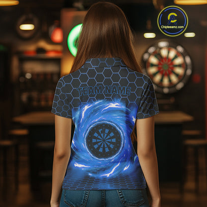 Black & Blue Storm Lightning Dartboard Custom Women Polo Dart Shirt Halftone Dart Jerseys NYN1776