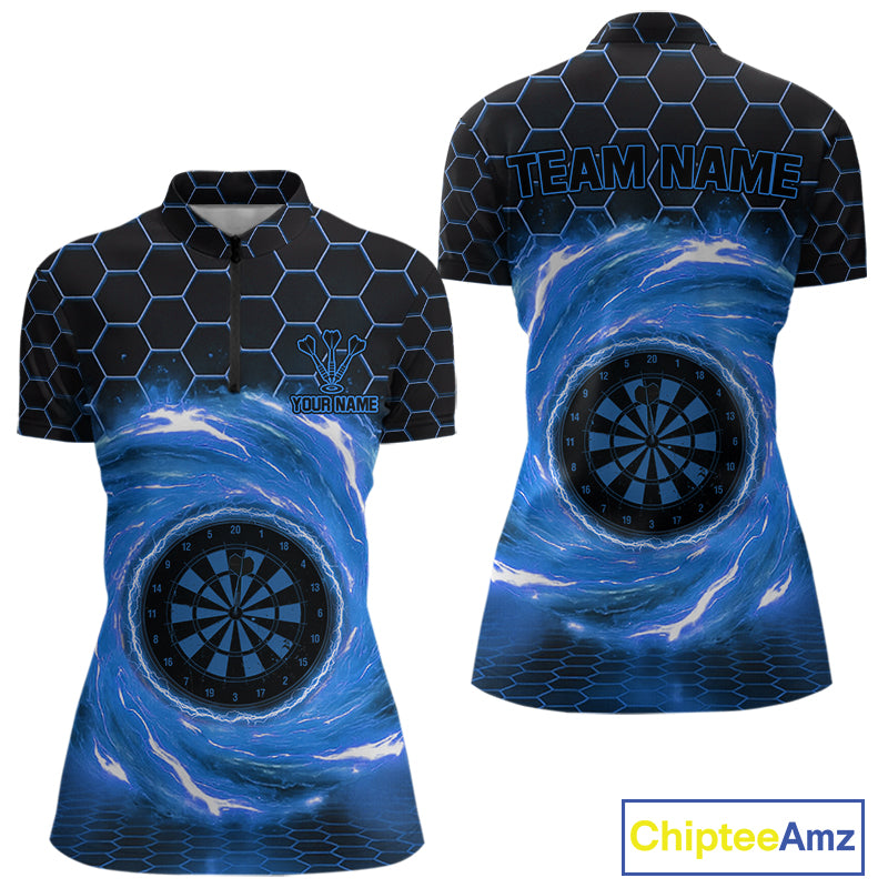 Black & Blue Storm Lightning Dartboard Custom Women Quarter-Zip Dart Shirt Halftone Dart Jerseys NYN1776
