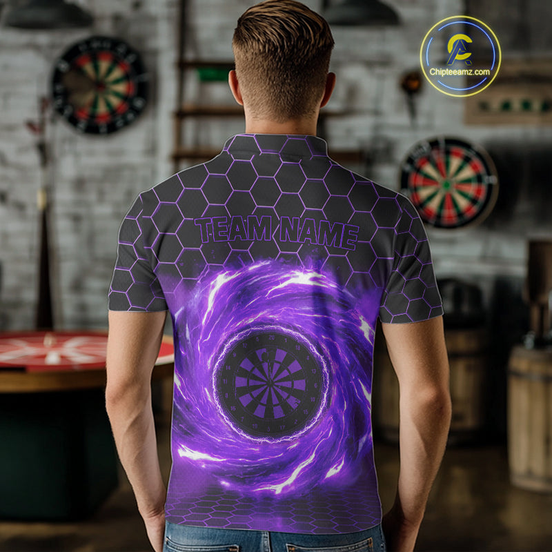 Black & Purple Storm Lightning Dartboard Custom Mens Polo Dart Shirt Halftone Dart Jerseys NYN1777