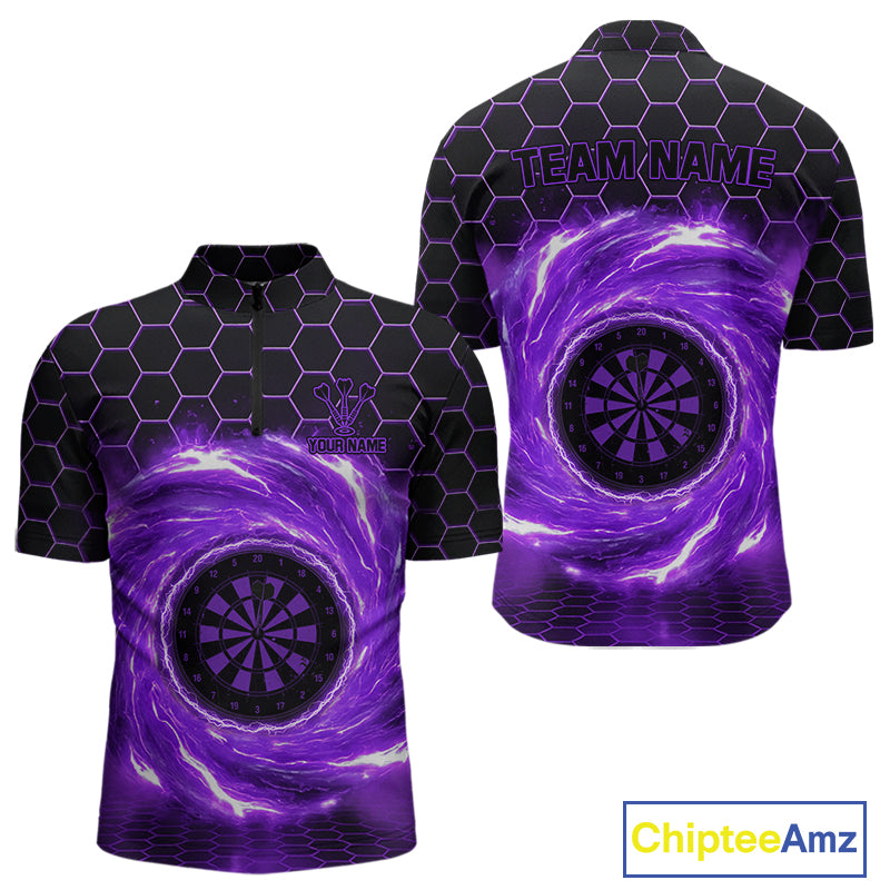 Black & Purple Storm Lightning Dartboard Custom Mens Quarter-Zip Dart Shirt Halftone Dart Jerseys NYN1777