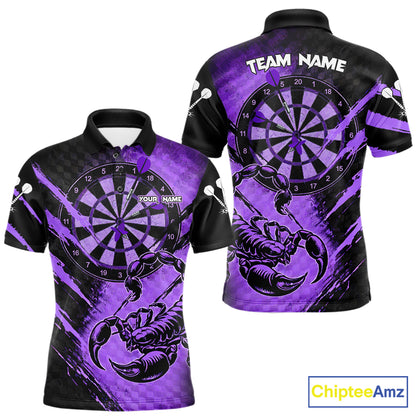 Black And Purple Grunge Scorpion Custom Funny Darts Polo Shirts Men Dart Team Jerseys NYN2274