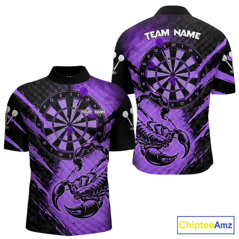 Black And Purple Grunge Scorpion Custom Funny Darts Quarter-Zip Shirts Men Dart Team Jerseys NYN2274