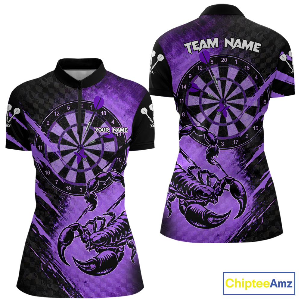 Black And Purple Grunge Scorpion Custom Funny Darts Quarter-Zip Shirts Women Dart Team Jerseys NYN2274
