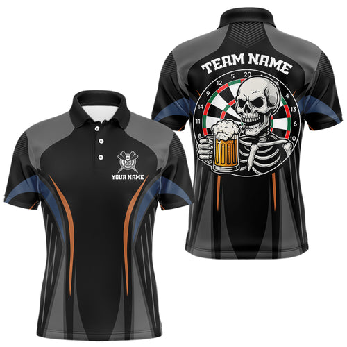 Custom Skull With Beer Funny Dart Polo Shirts For Men, Dart Team Jerseys NYN1553