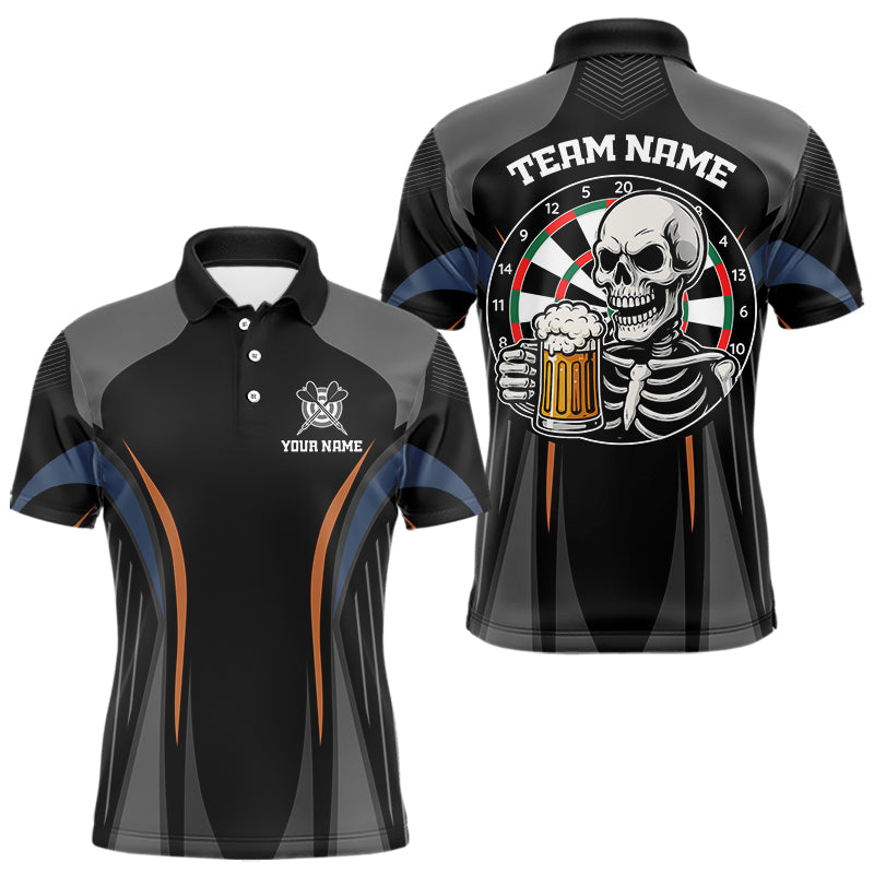 Custom Skull With Beer Funny Dart Polo Shirts For Men, Dart Team Jerseys NYN1553
