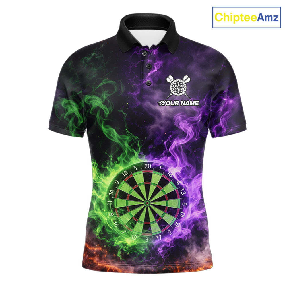 Green And Purple Flames Dartboard & Arrow Men Darts Team Shirt Personalized Dart Polo Jerseys NYN2572