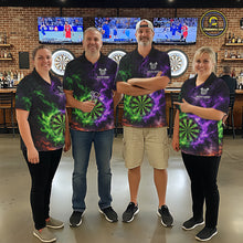 Load image into Gallery viewer, Green And Purple Flames Dartboard &amp; Arrow Women Darts Team Shirt Personalized Dart Quarter-Zip Jerseys NYN2572