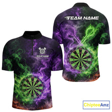 Load image into Gallery viewer, Green And Purple Flames Dartboard &amp; Arrow Women Darts Team Shirt Personalized Dart Quarter-Zip Jerseys NYN2572