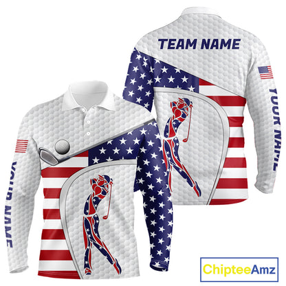 American Flag Patriot Personalized Golf White Mens Golf Polo Shirts Custom Name Golf Gifts NYN3148