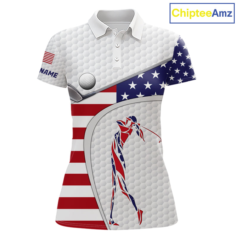 American Flag Patriot Personalized Golf White Womens Golf Polo Shirts Custom Name Golf Gifts NYN3148