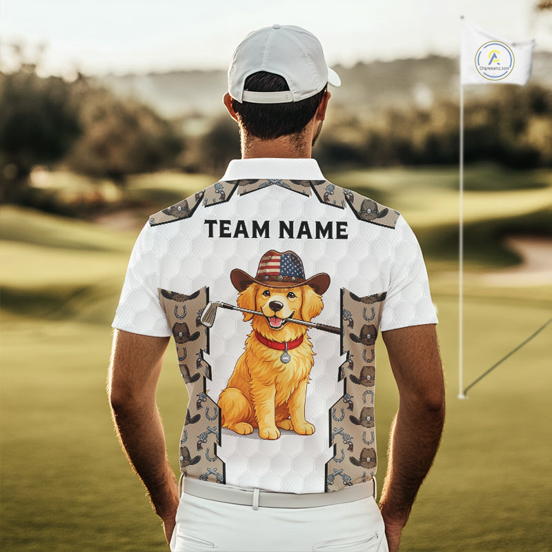 Personalized Cowboy Pattern White Golf Ball Mens Golden Golf Polo Shirts Custom Name Golf Gifts NYN3151