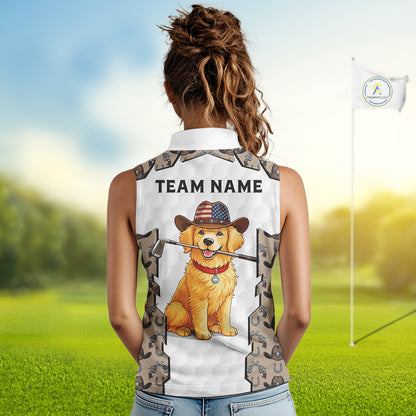 Cowboy Pattern White Golf Ball Womens Golden Golf Sleeveless Polo Shirts Custom Name Golf Gifts NYN3151