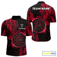 Load image into Gallery viewer, Red broken glass dartboard lightning dart quarter-zip shirt for men custom dart clothing