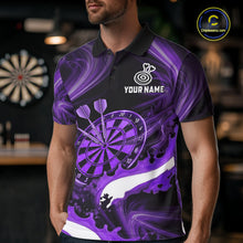 Load image into Gallery viewer, White And Purple Smoking Men Dart Polo &amp; 1/4-Zip Shirt Custom Splatter Dart Team Clothing NYN3341