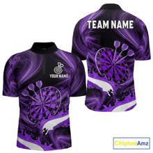 Load image into Gallery viewer, White and purple smoking dart 1/4-zip shirt custom splatter dart team clothing