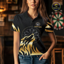 Load image into Gallery viewer, Black And Gold Horror Wolf Dart Shirts For Women Custom Thunder Dartboard Dart Team Name Jerseys NYN3625
