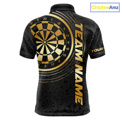 Black & Gold Gradient Dartboard Mens Dart Polo Quarter Zip Shirts Custom Team Name Dart Jerseys NYN3630