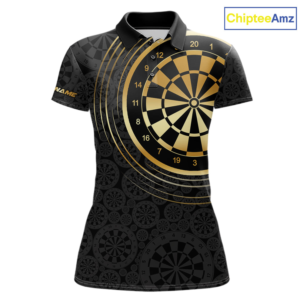 Black & Gold Gradient Dartboard Womens Dart Polo Quarter Zip Shirts Custom Team Name Dart Jerseys NYN3630