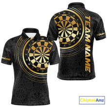 Load image into Gallery viewer, Black &amp; Gold Gradient Dartboard Mens Dart Polo Quarter Zip Shirts Custom Team Name Dart Jerseys NYN3630