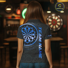 Load image into Gallery viewer, Black &amp; Blue Gradient Dartboard Womens Dart Polo Quarter Zip Shirts Custom Team Name Dart Jerseys NYN3631