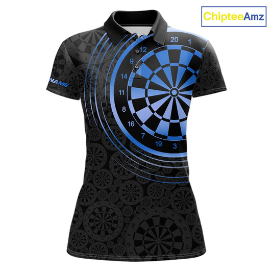 Black & Blue Gradient Dartboard Womens Dart Polo Quarter Zip Shirts Custom Team Name Dart Jerseys NYN3631