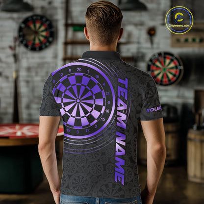 Black & Purple Gradient Dartboard Mens Dart Polo Quarter Zip Shirts Custom Team Name Dart Jerseys NYN3632