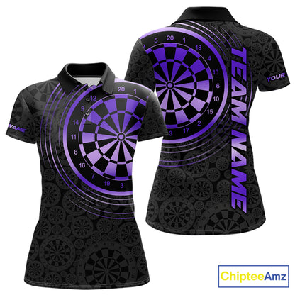 Black & Purple Gradient Dartboard Womens Dart Polo Quarter Zip Shirts Custom Team Name Dart Jerseys NYN3632