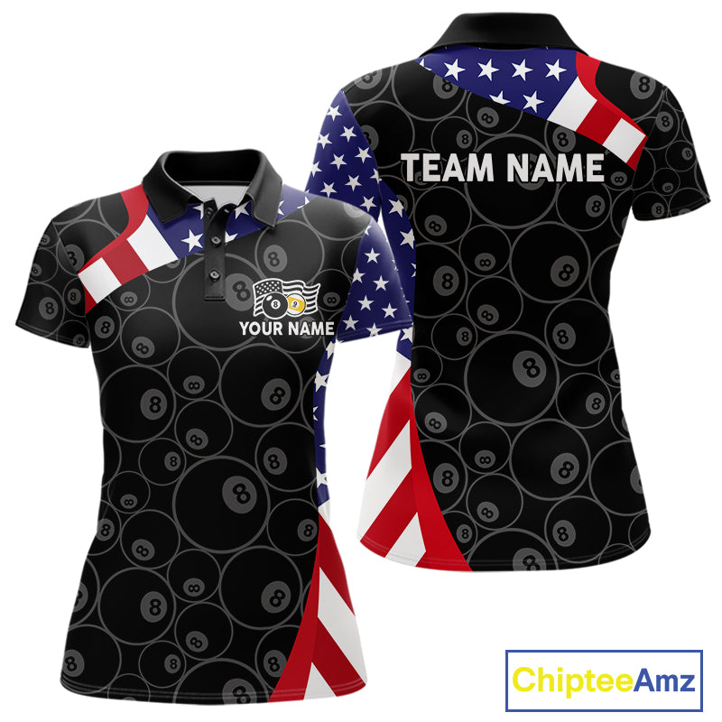 Custom 8 Ball Pattern Billiard Shirt For Women Personalized Team Name Polo 1/4-Zip Pool Billiard Team Jersey NYN4654