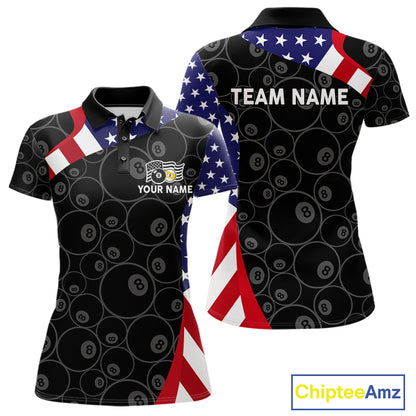 Custom 8 Ball Pattern Billiard Shirt For Women Personalized Team Name Polo 1/4-Zip Pool Billiard Team Jersey NYN4654