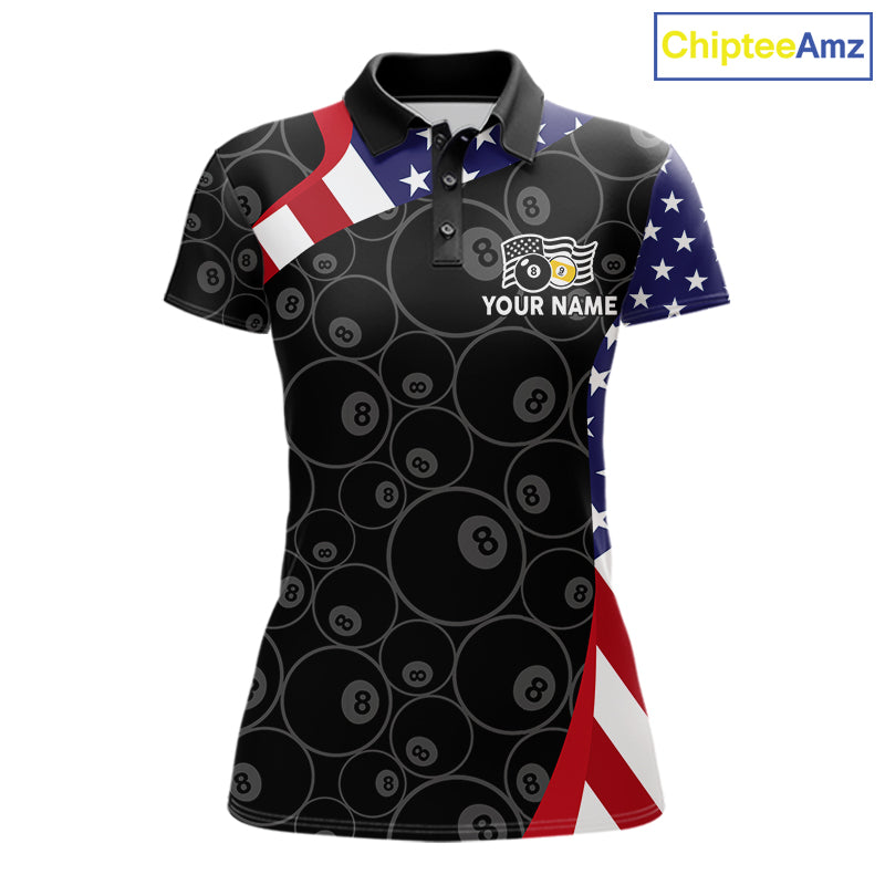 Custom 8 Ball Pattern Billiard Shirt For Women Personalized Team Name Polo 1/4-Zip Pool Billiard Team Jersey NYN4654
