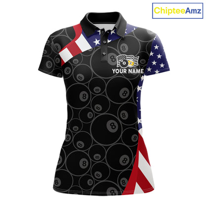 Custom 8 Ball Pattern Billiard Shirt For Women Personalized Team Name Polo 1/4-Zip Pool Billiard Team Jersey NYN4654